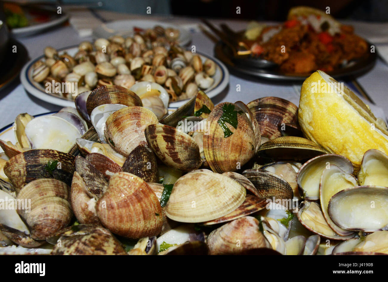 Portuguese clams with white wine sauce ( portuguese ameijoas a bulhao