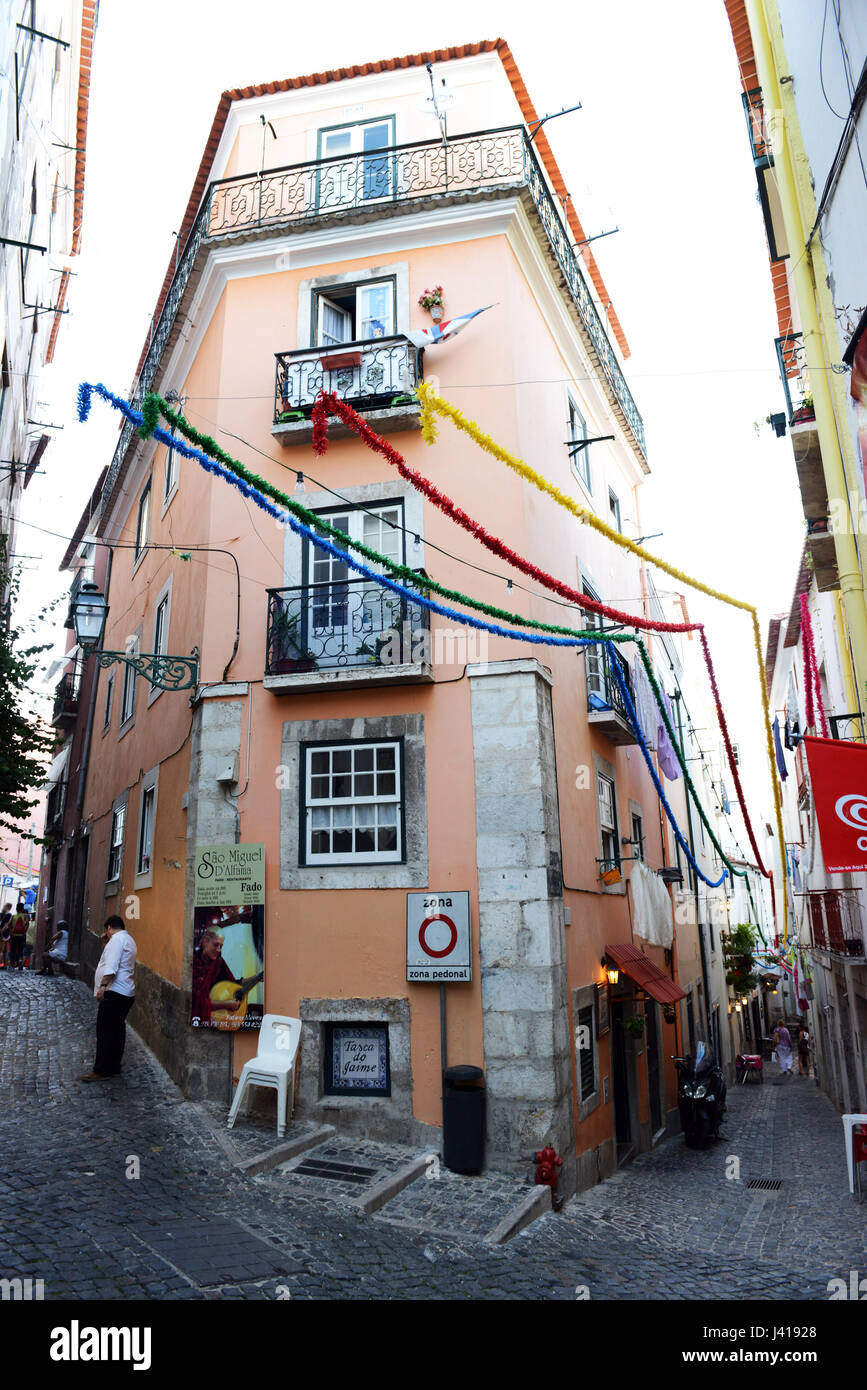 The old neighborhood of Alfama in Lisbon. Stock Photo