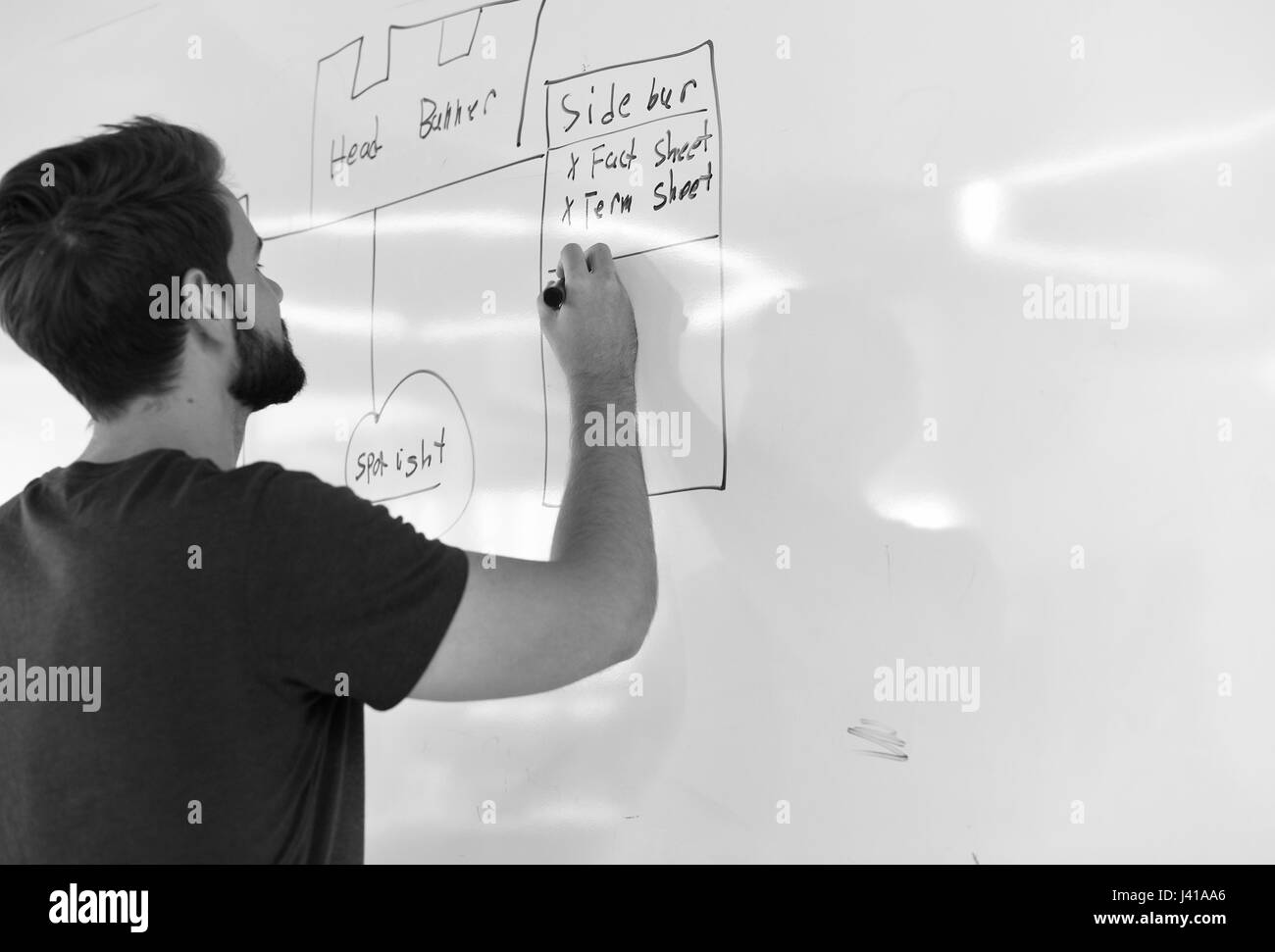 Startup Business People Writing on White Board Sharing Planning Strategy Stock Photo