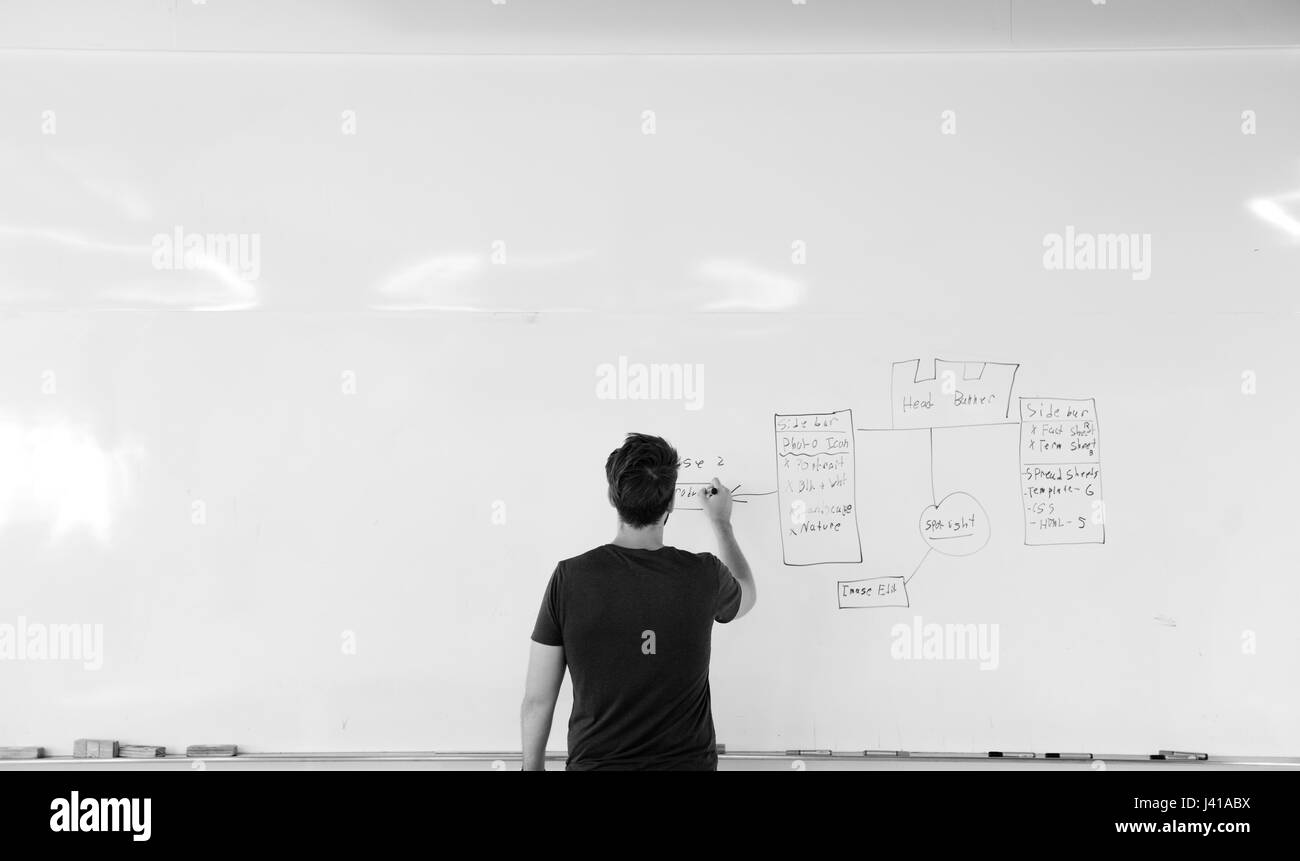 Startup Business People Writing on White Board Sharing Planning Strategy Stock Photo
