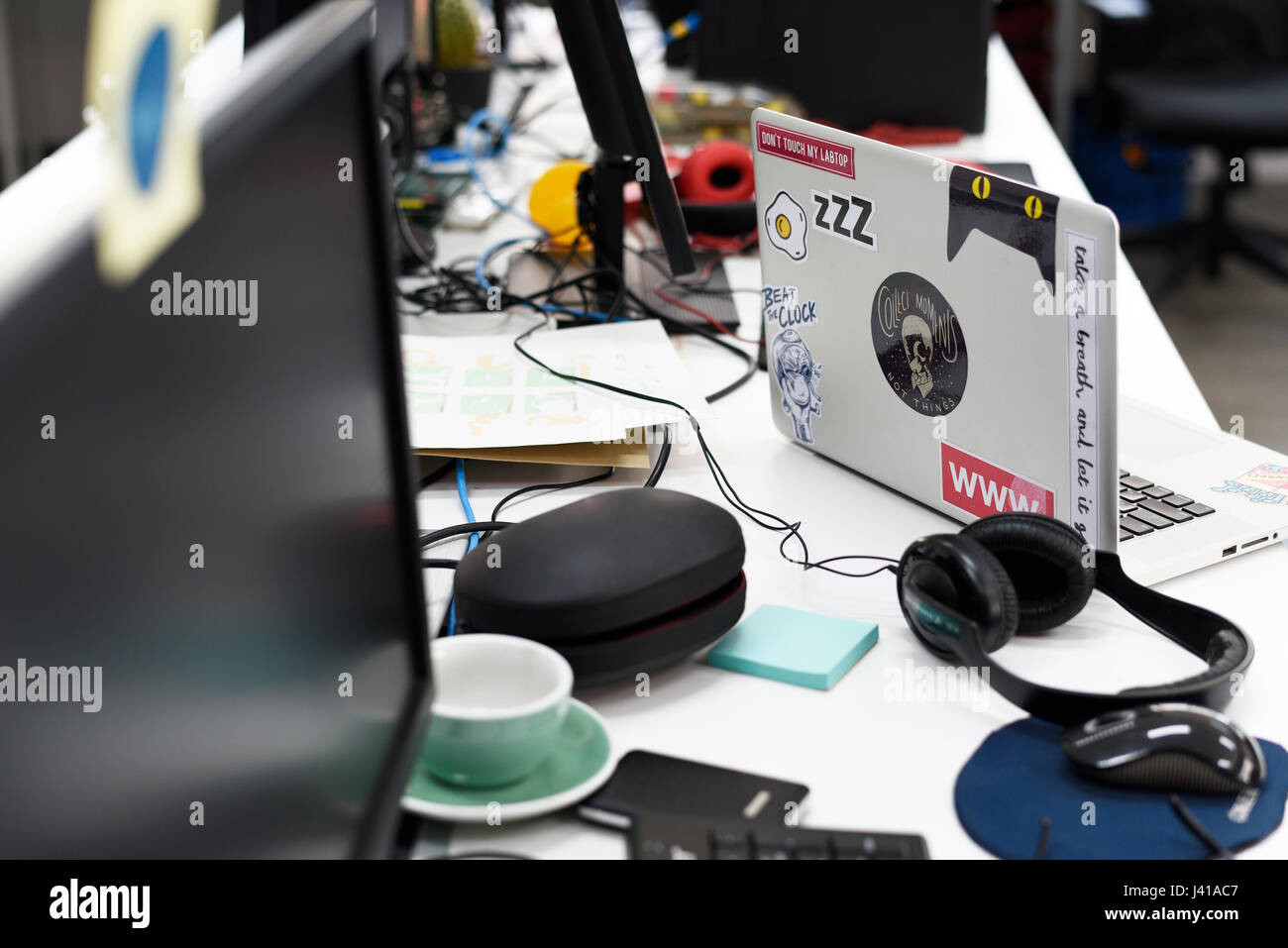 Computer Screen on Office Table Working Stock Photo - Alamy