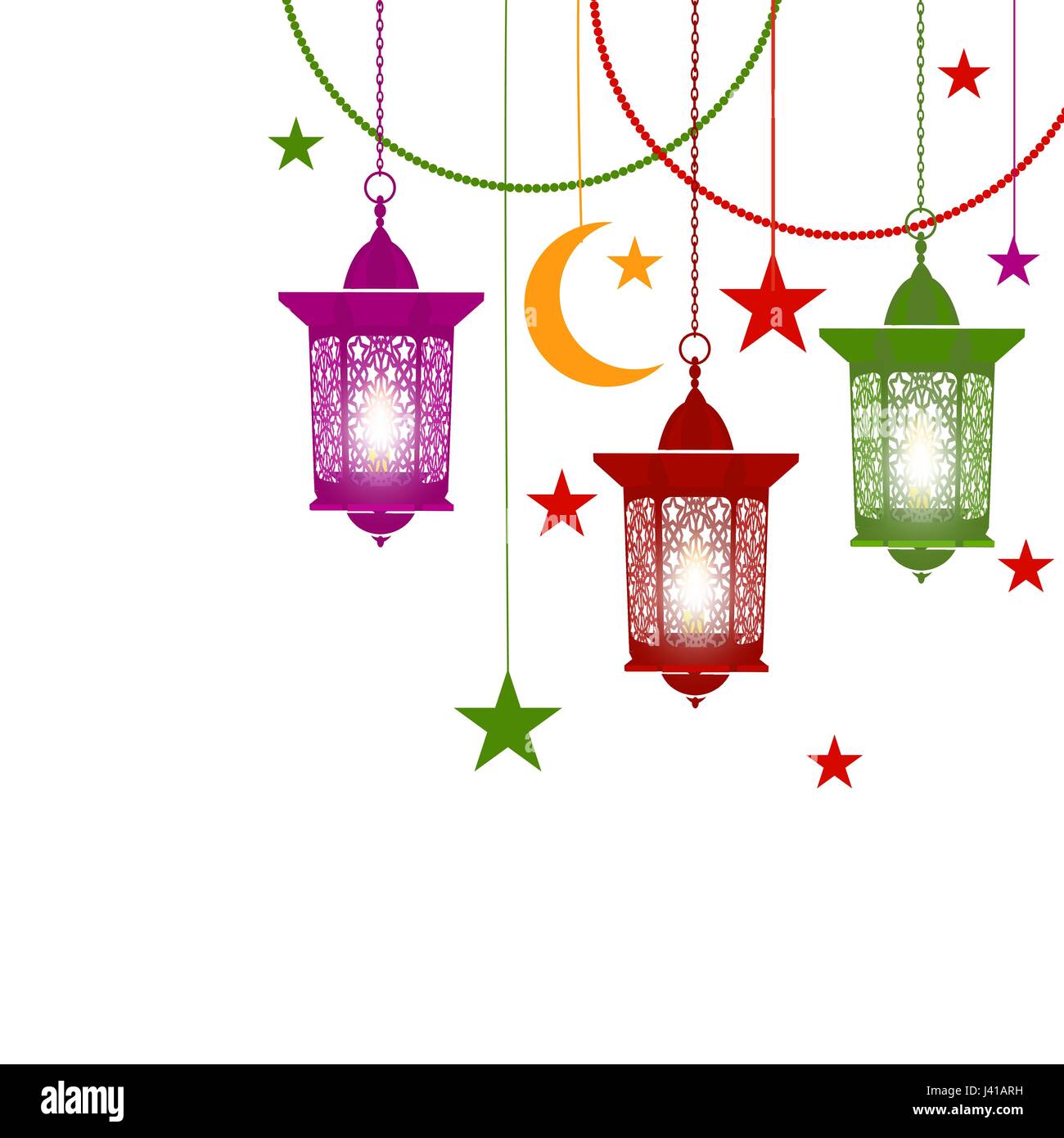 Ramadan Kareem Colorful Lanterns In Oriental Style On Chains With