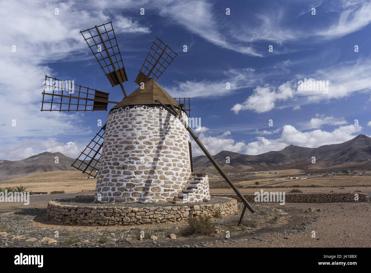 Windmill in Tefia, Fuerteventura, Canary Islands, Spain Stock Photo