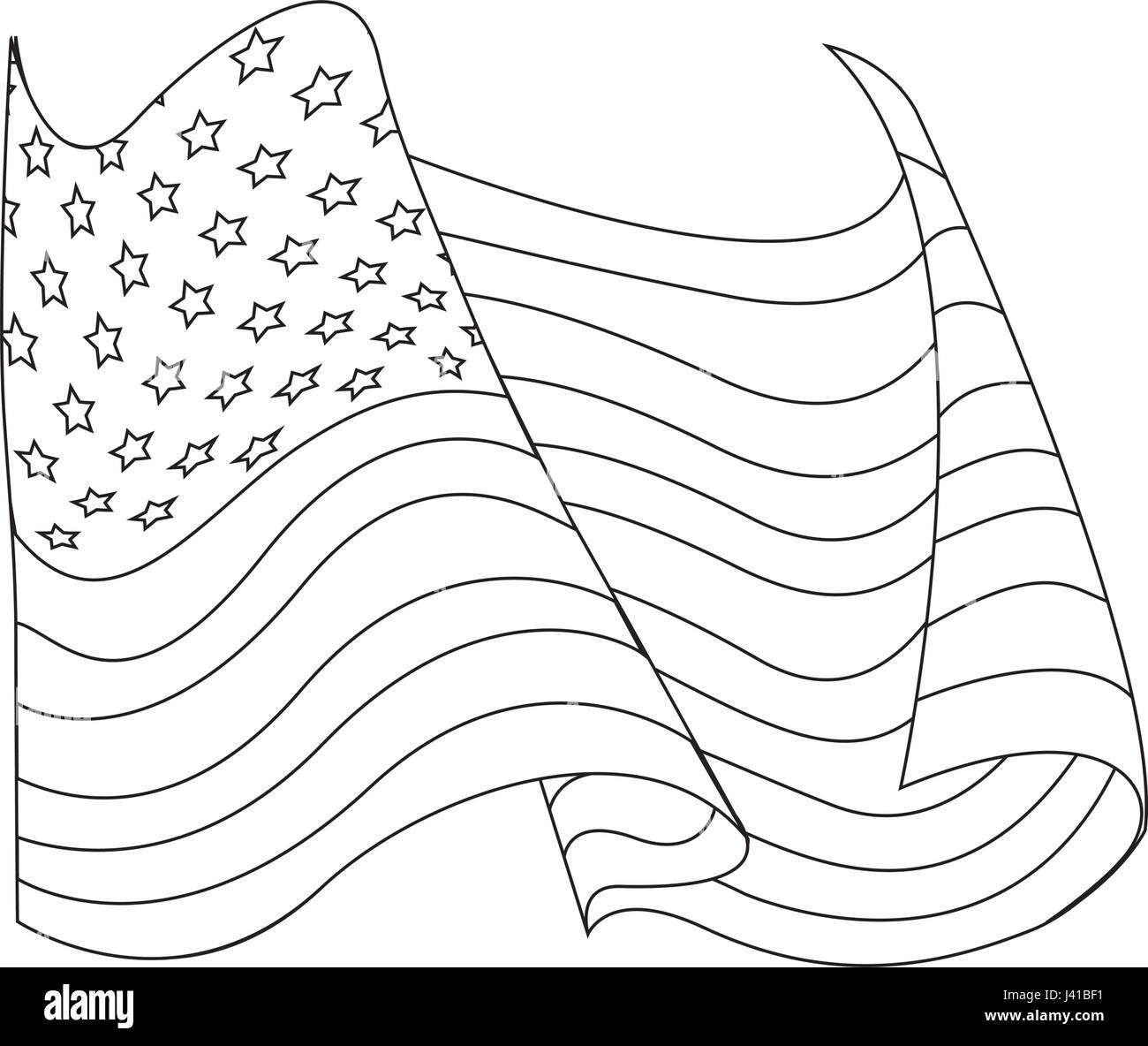 united states of america flag waving symbol line Stock Vector Image