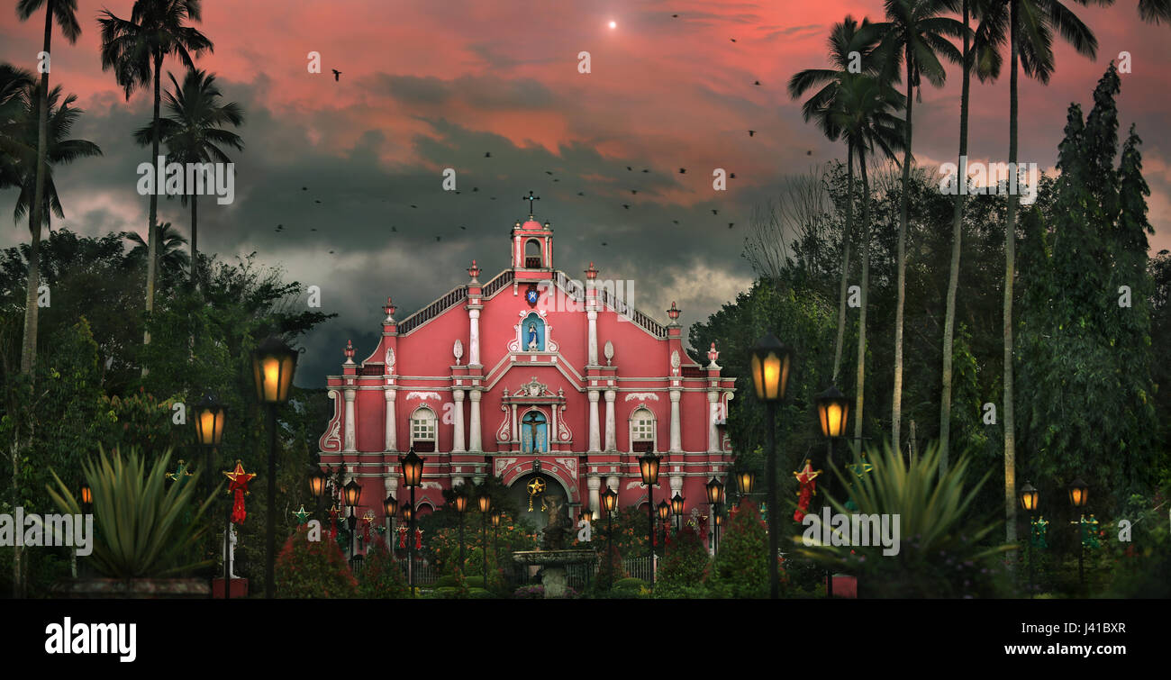 Church in colonial style at sunset, Villa Escudero, Manila, Philippines, Asia Stock Photo