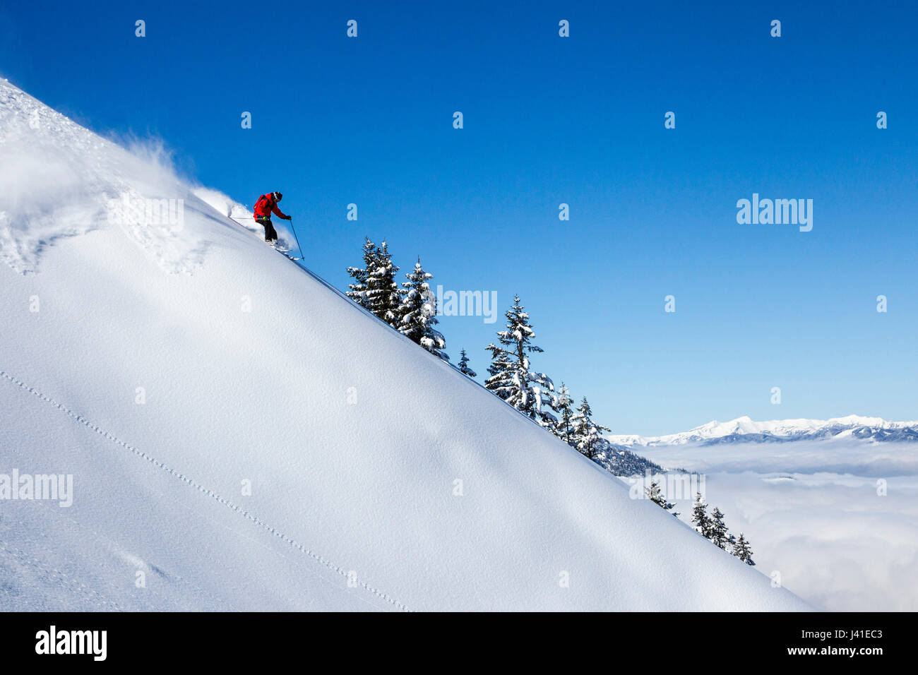 Free rider downhill skiing, free ride skiing area Haldigrat, Niederrickenbach, Oberdorf, Canton of Nidwalden, Switzerland Stock Photo