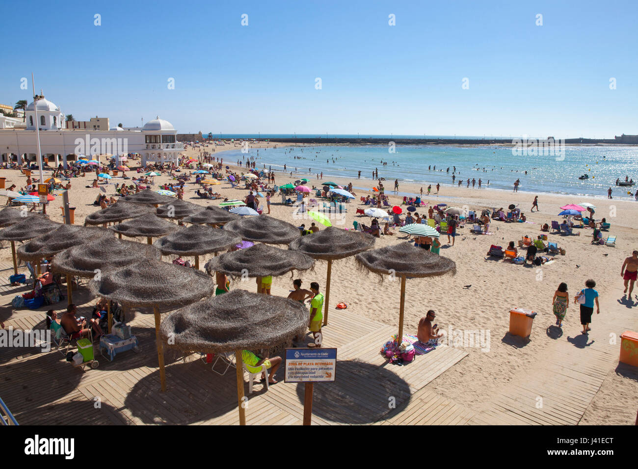 La Caleta Beach in the historical town of Cadiz, Costa de la Luz, Cadiz Province, Andalusia, Spain, Europe Stock Photo