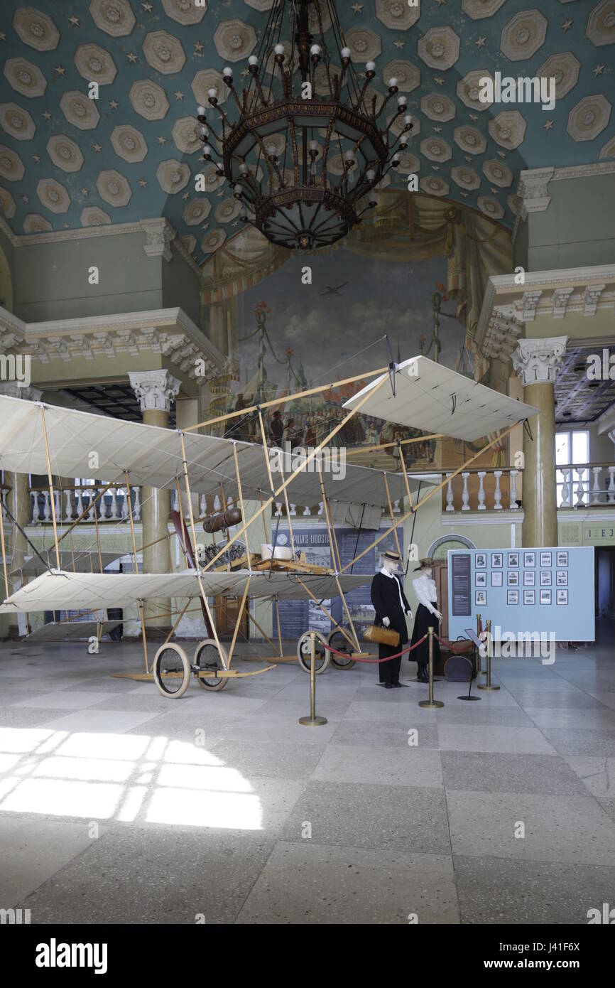 Aerospace museum at the former airport Spilve, replica of a Farman-4 from 1910, Daugau Grivas Iela 140, sport airfield Spilve, Riga, Latvia Stock Photo