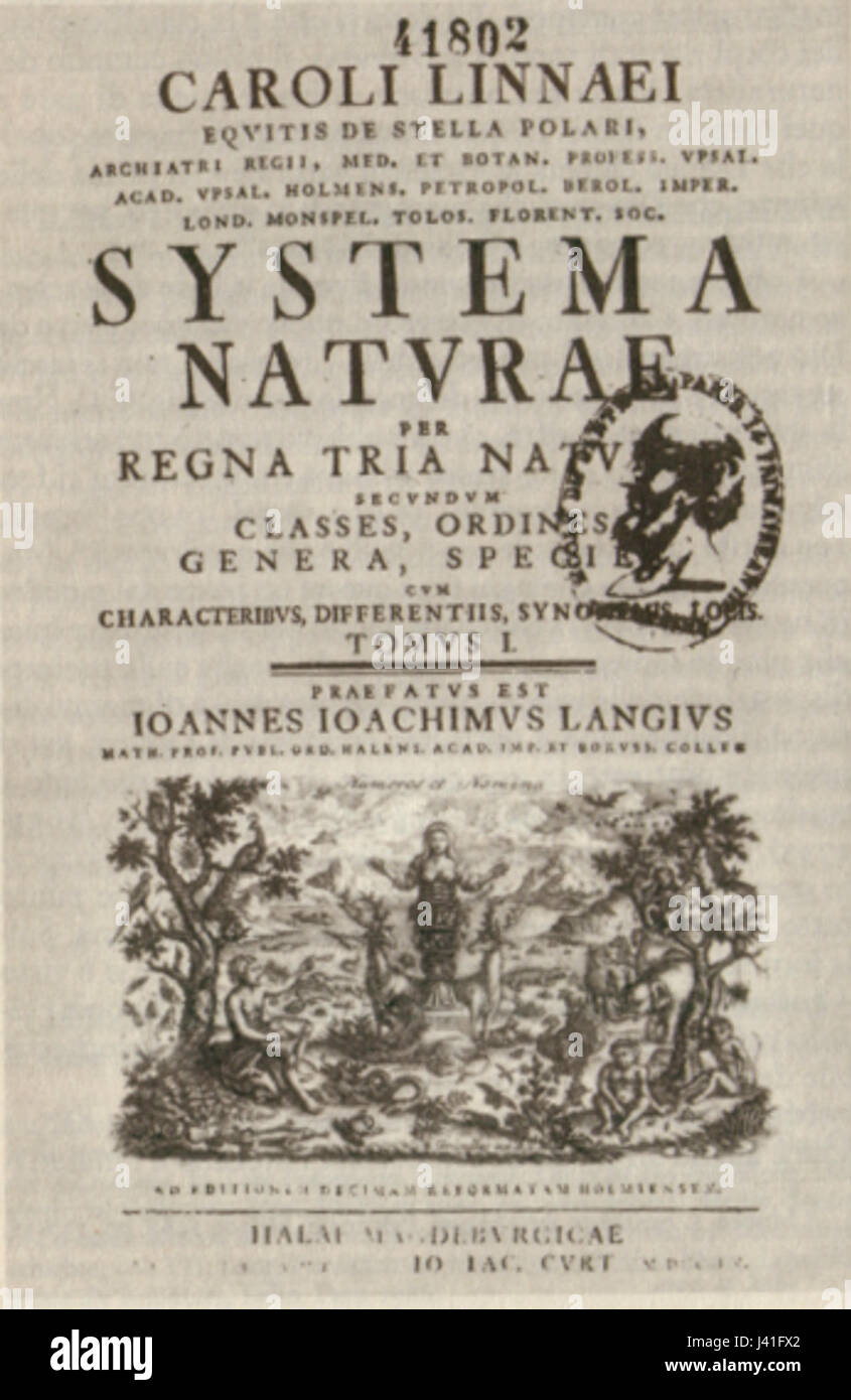 Linnaeus Systema Naturae cover 1760 Stock Photo