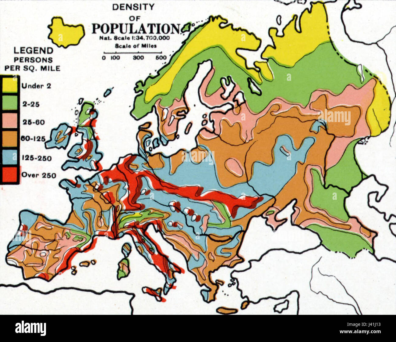 Map Of Density Of Population Of Europe 1923 Stock Photo Alamy