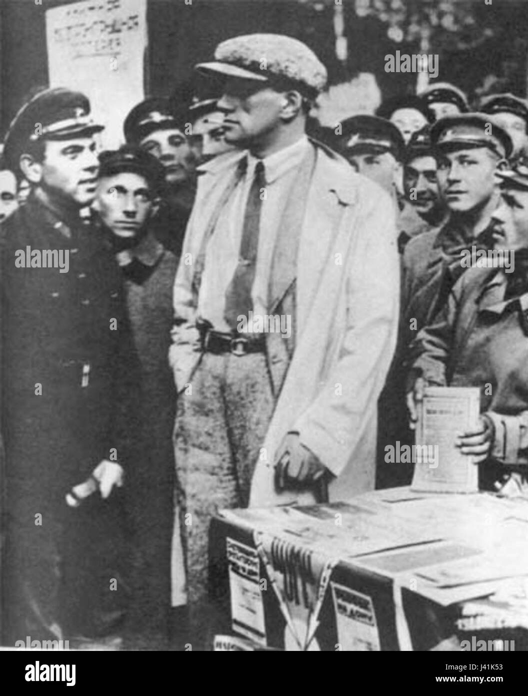 Vladimir Mayakovsky, a renowned Russian poet, is often associated with the Soviet avant-garde movement. His work with the Krasnoarmeitsy, a group of Soviet soldiers, reflects his involvement in revolutionary themes and socialist realism during the early Soviet period. Stock Photo