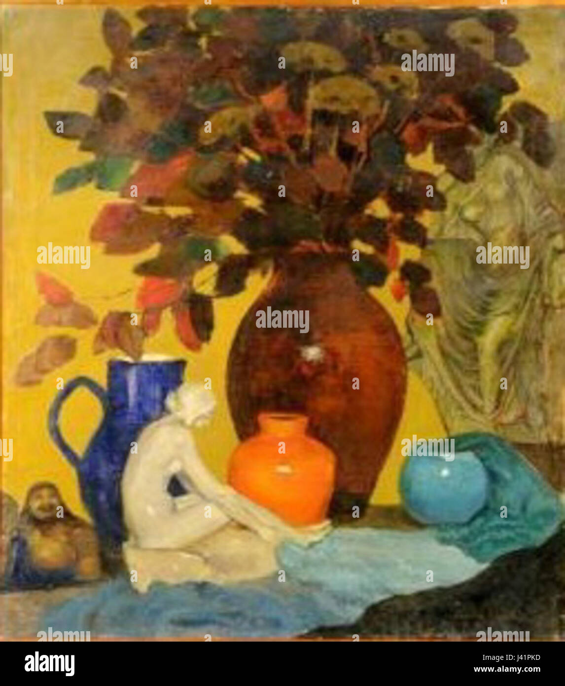 A still life painting titled 'Nature Morte' by Emile Lecomte, depicting ...