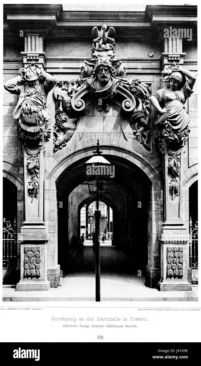 Markthalle Dresden, Durchgang, Architekten Rettig Stadtbaurat, Tafel 89, Kick Jahrgang II Stock Photo