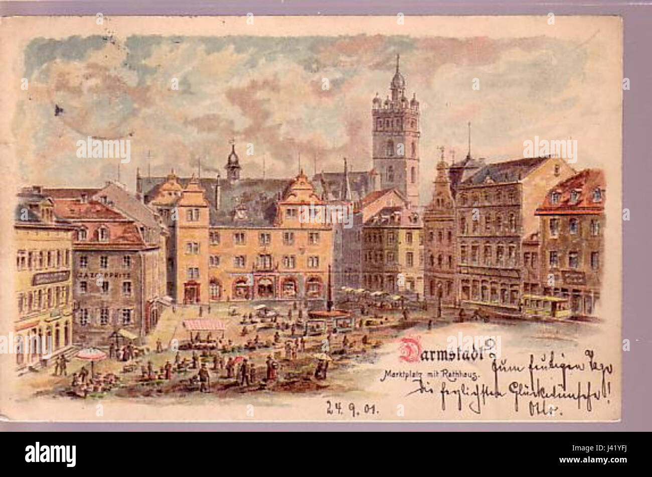 Marktplatz Darmstadt 1901 Stock Photo