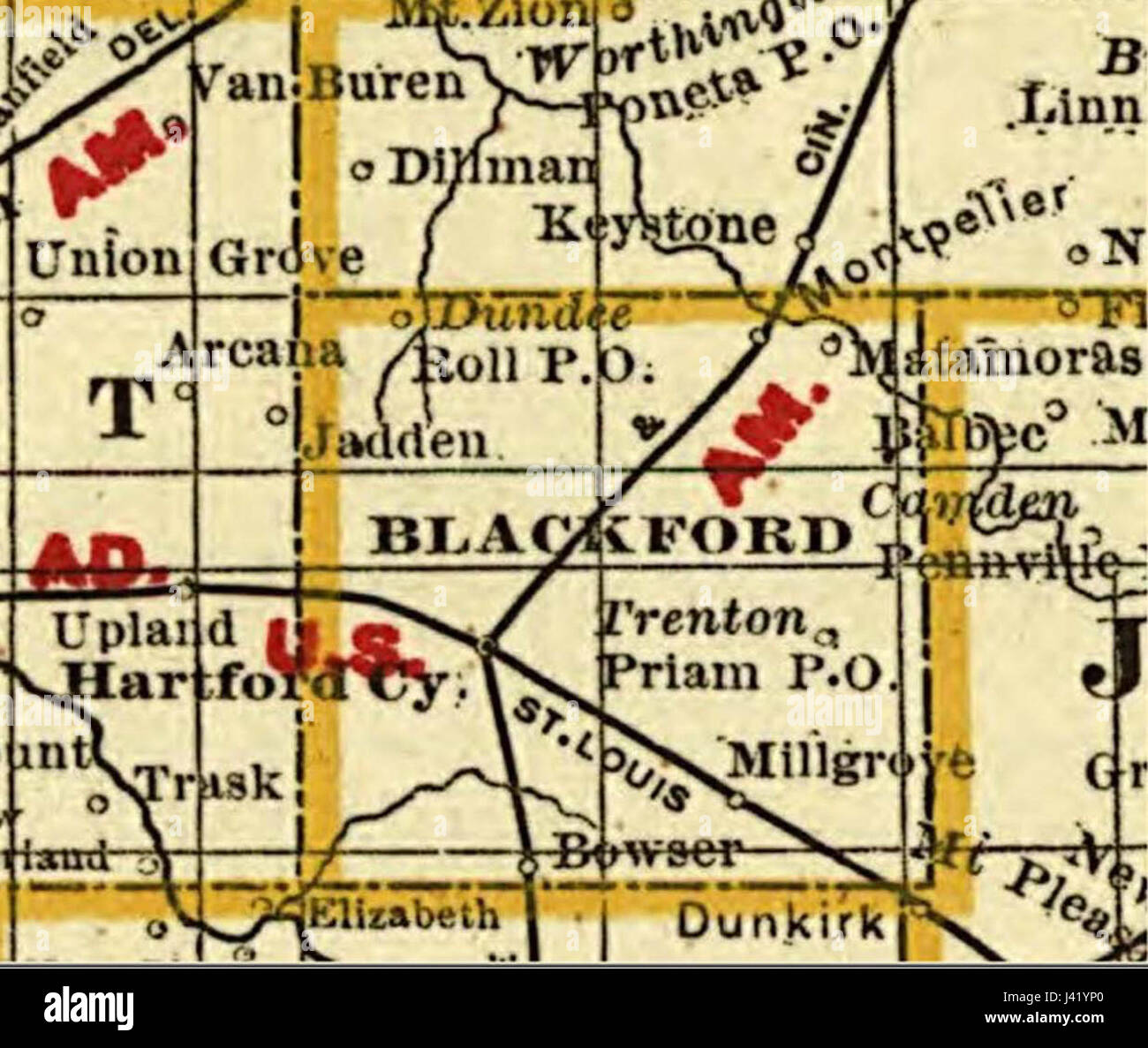 Map Blackford County 1888 Stock Photo Alamy