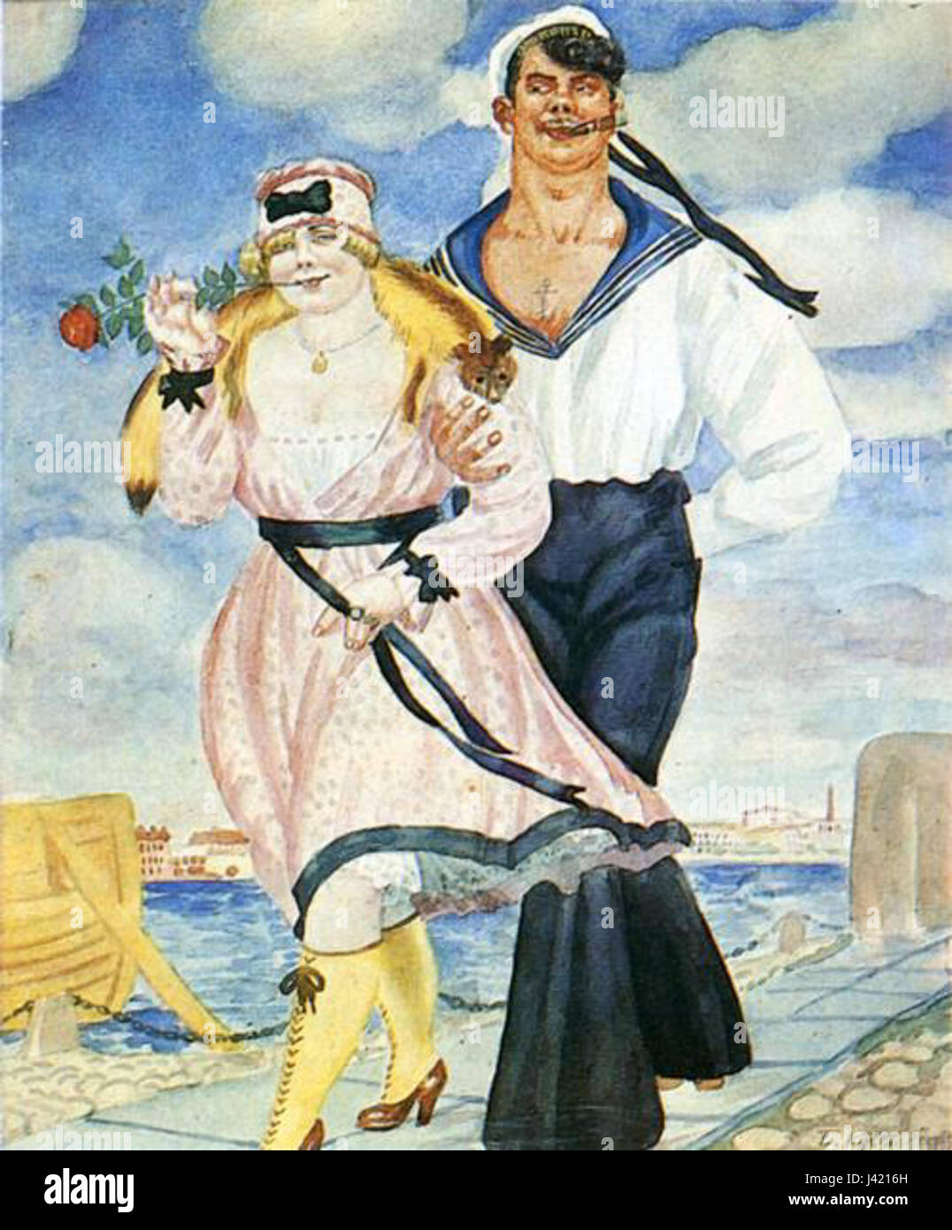 Kustodiyev   Sailor and His Girl Stock Photo