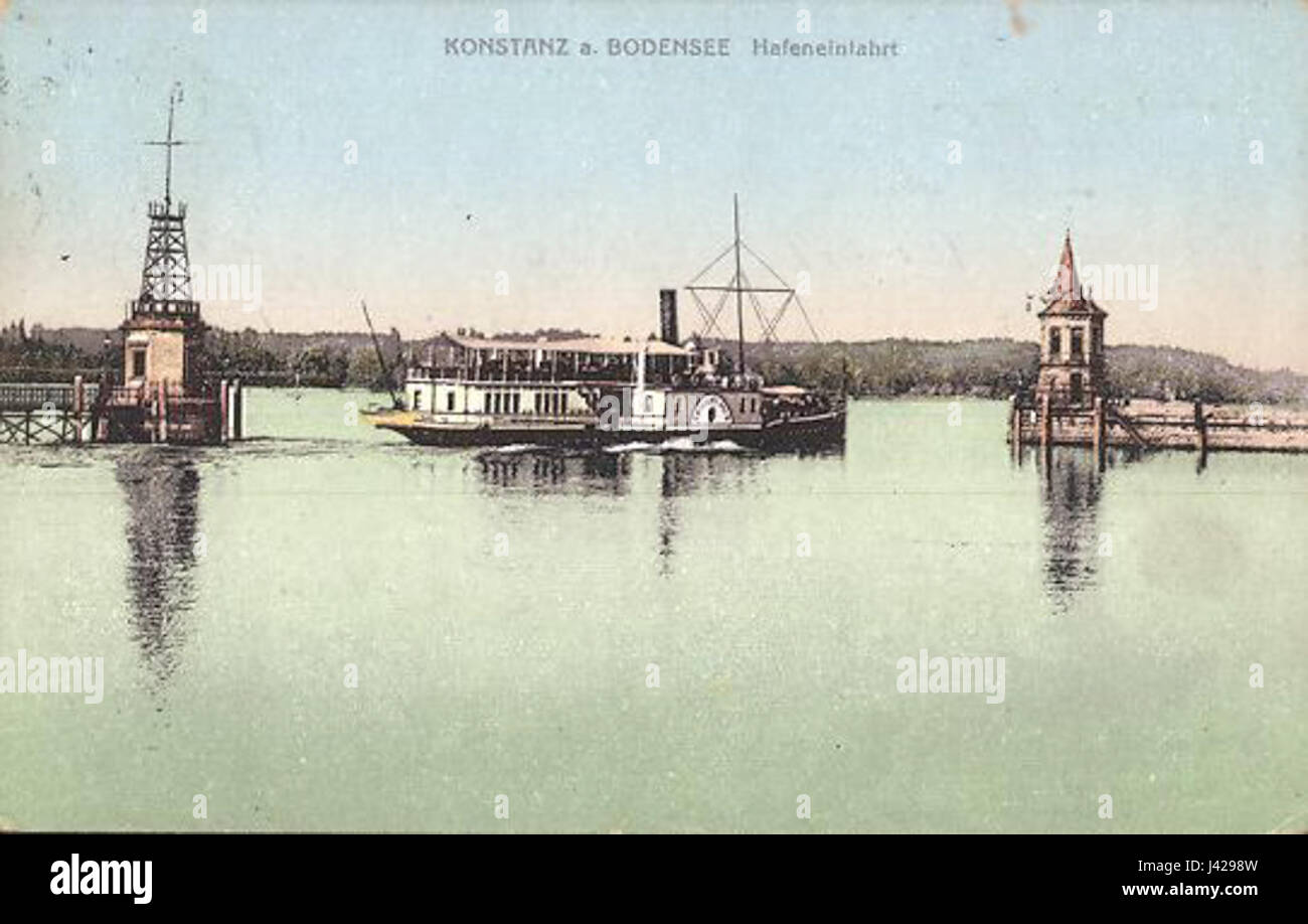 Konstanz Hafen mit Dampfer 1911 Stock Photo