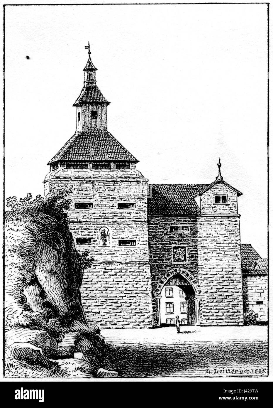 A view of the Kreuzlinger Tor in Konstanz, Germany, captured by Leiner. This historical gate is an important landmark, representing the city's architectural heritage. Stock Photo