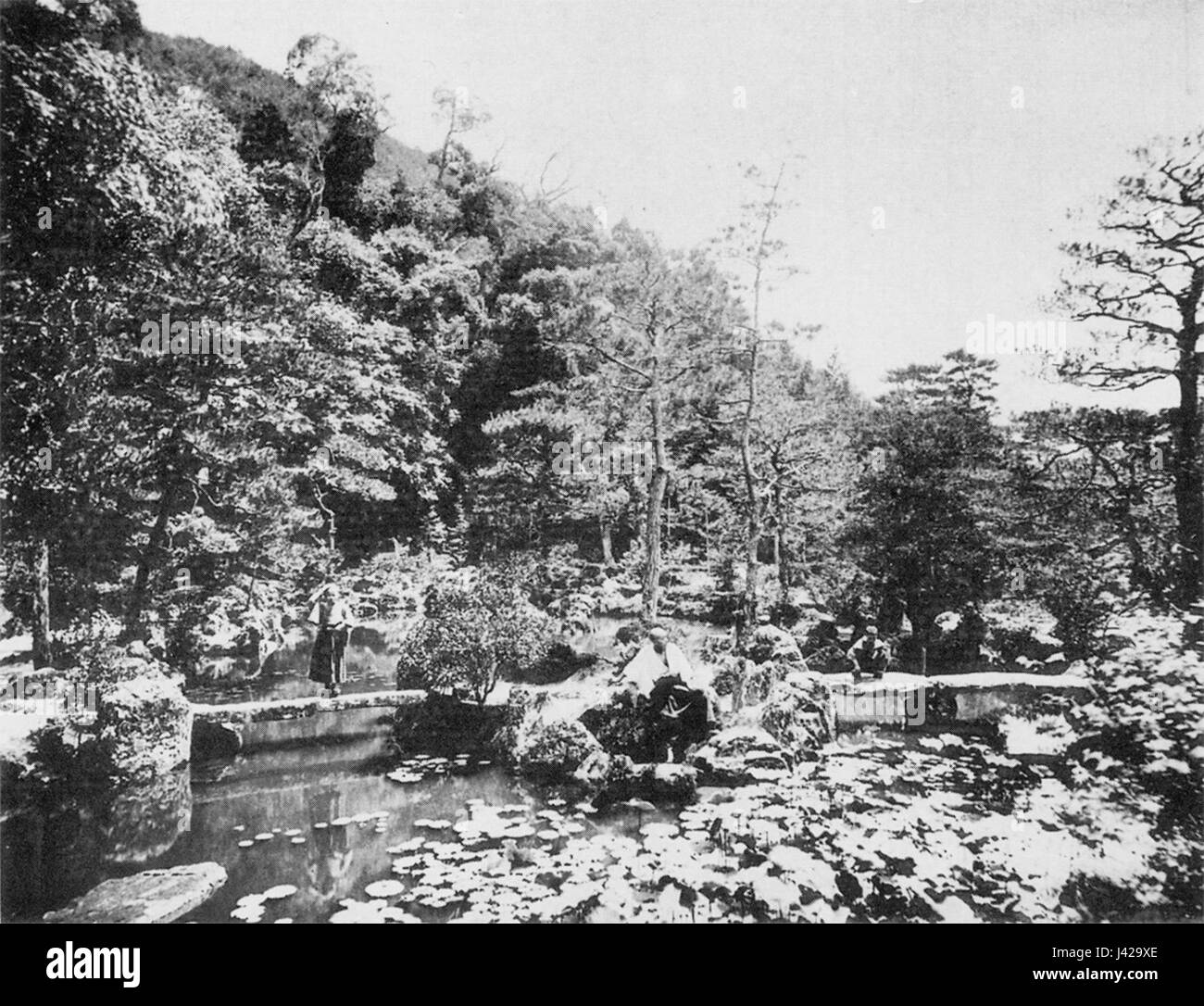 Lotus lake, Ginkakuji, 1893 Stock Photo