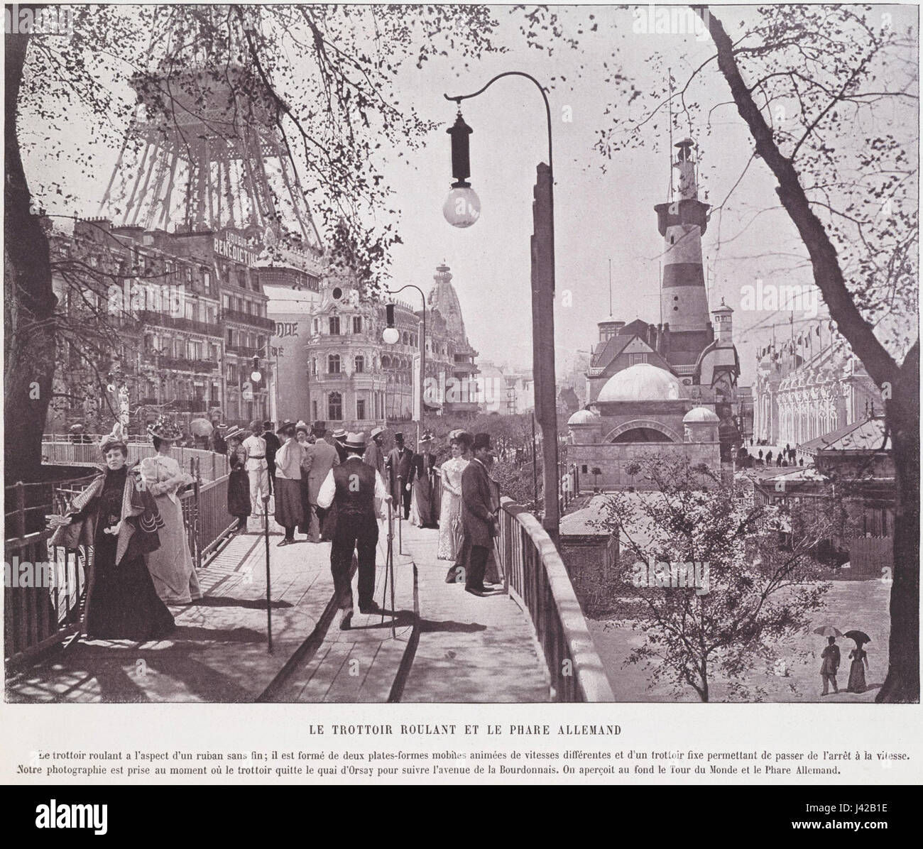 Le trottoir roulant et le phare allemand, Exposition Universelle 1900 Stock Photo