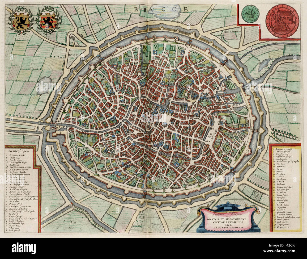 Map of Bruges by Jan Blaeu Stock Photo - Alamy