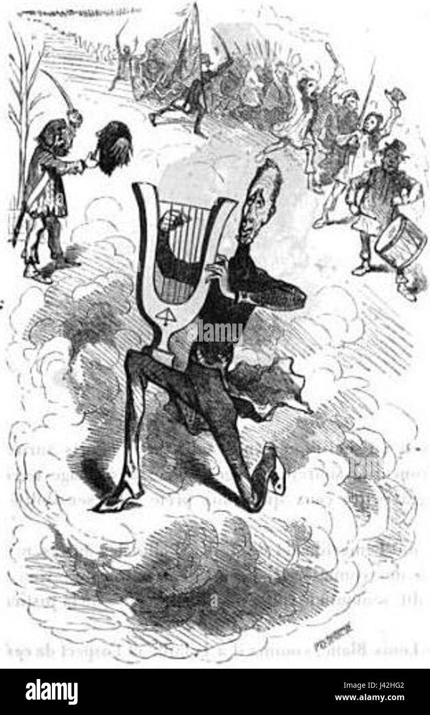 'Lamartine par Cham' is an illustration from the 19th century, depicting the French writer and politician Alphonse de Lamartine. It represents the cultural and intellectual history of France during that period. Stock Photo
