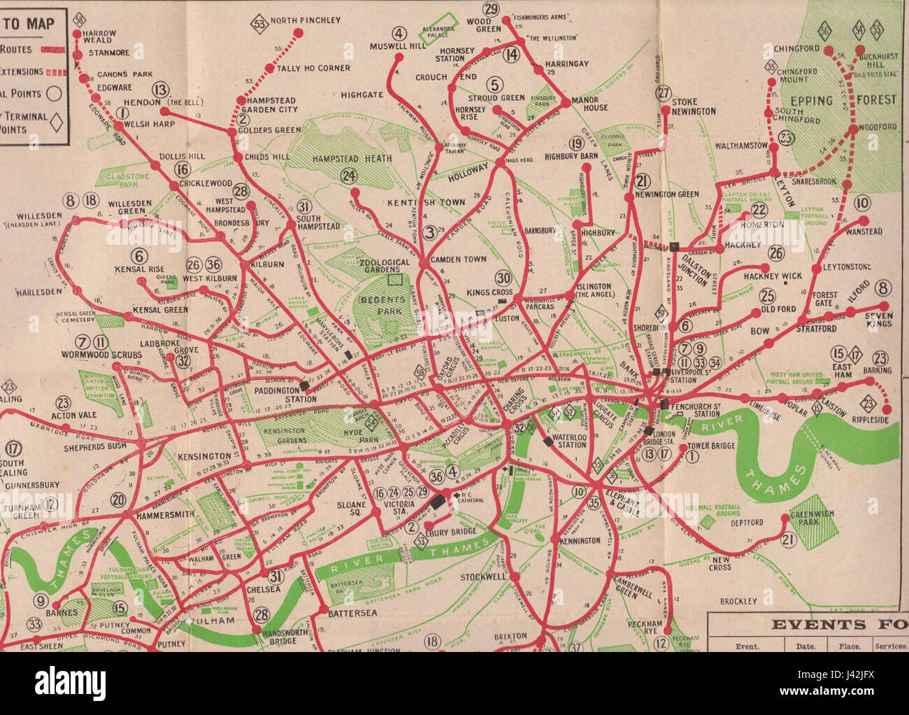 London General Omnibus Company route map May 1912 Zoom Stock Photo