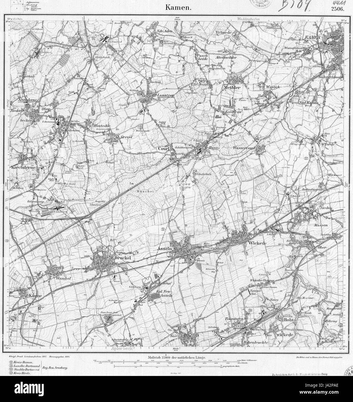 Messtischblatt 4411 Kamen is a historical map from 1907, documenting ...
