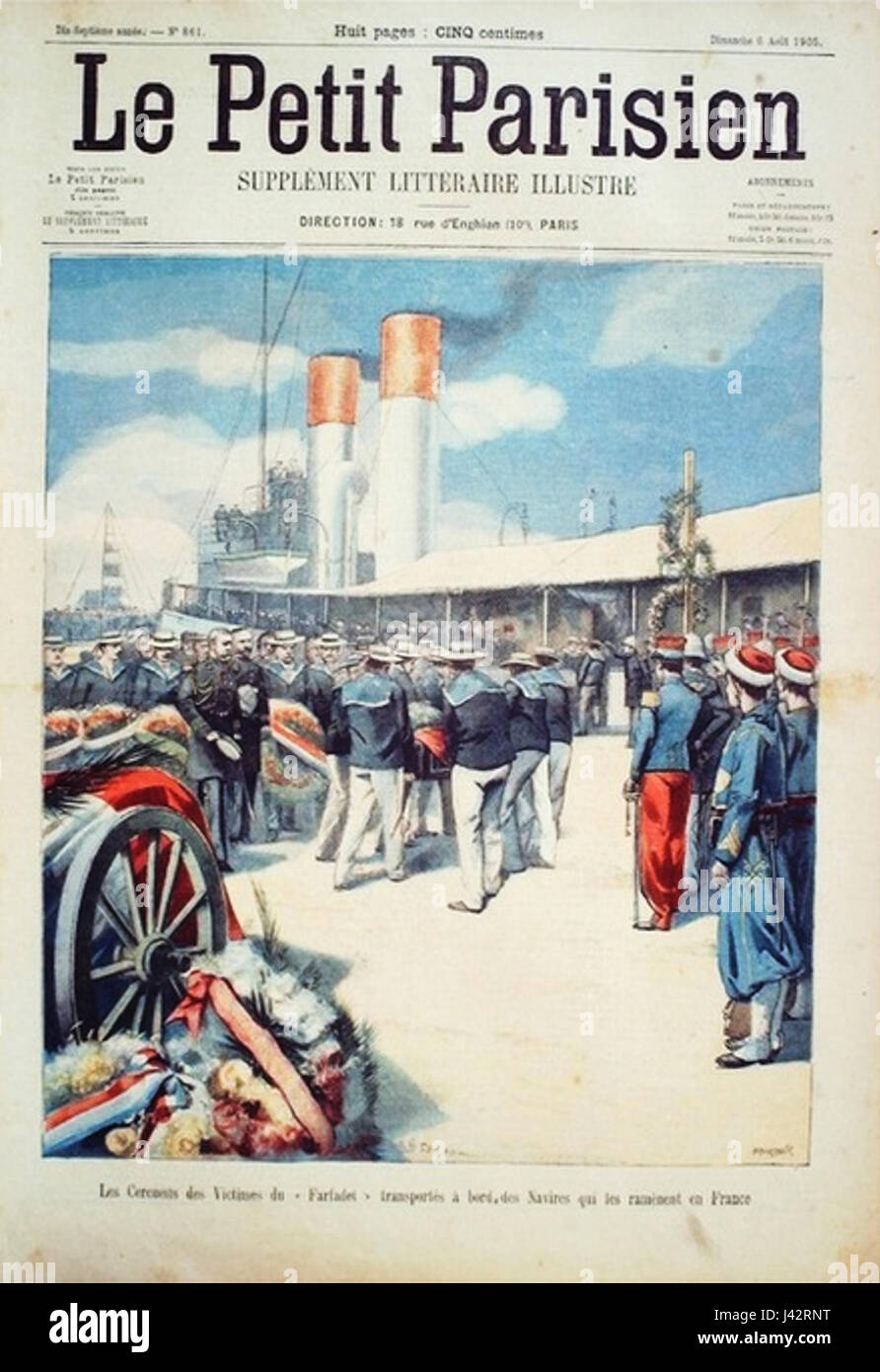 Les cercueils des victimes du Farfadet   Le Petit Parisien du 6 aout 1905 Stock Photo