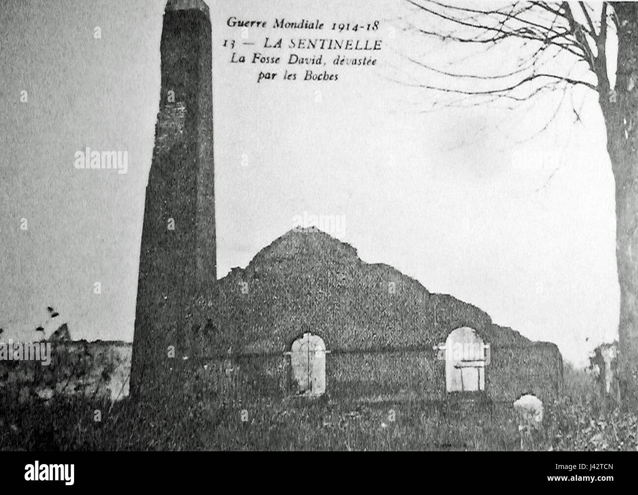 La Sentinelle is a historical reference related to the Davy Pit, a mining location in Anzin, France. The title likely connects to mining history and local heritage. Stock Photo