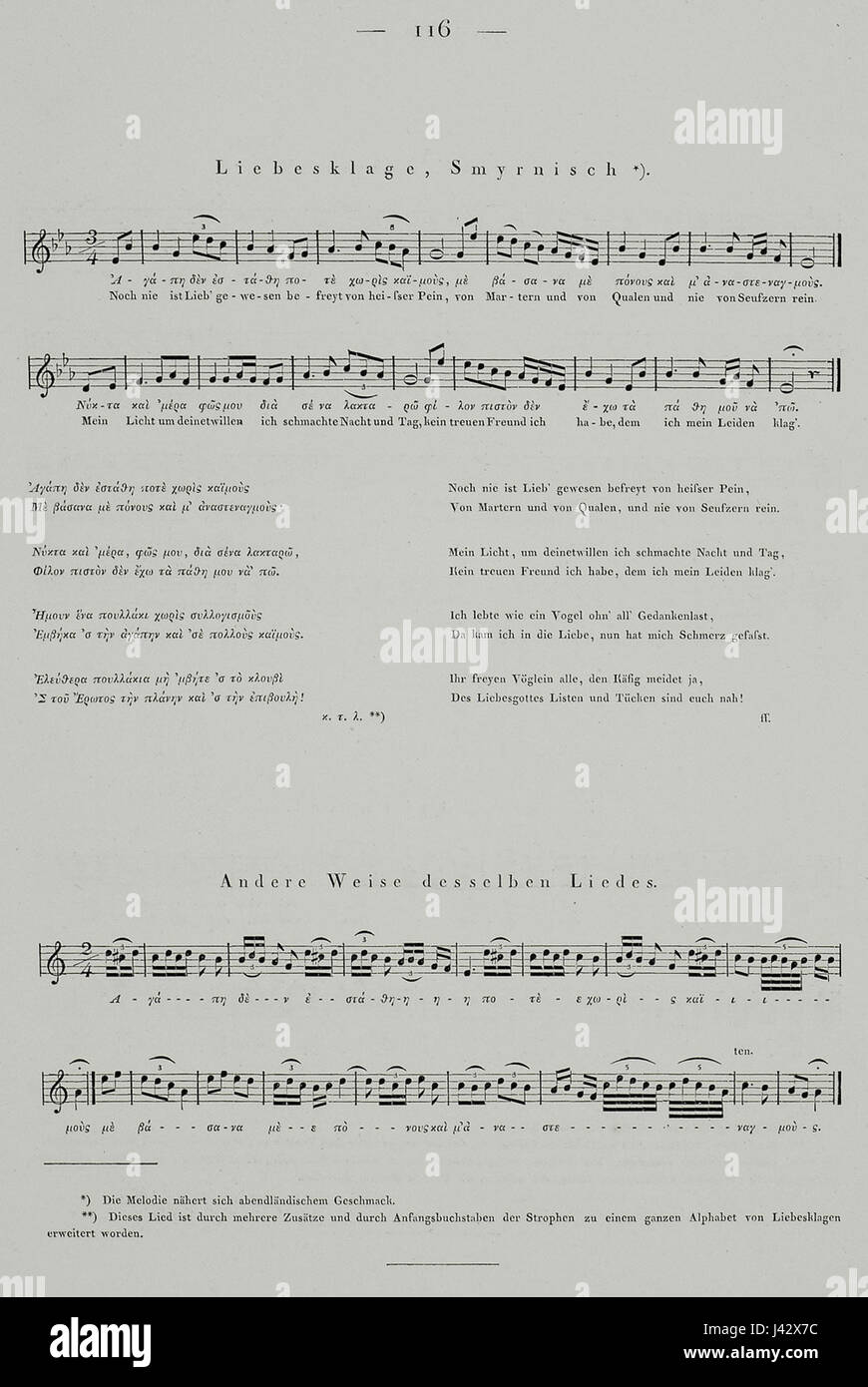 Liebeslied, Smyrnisch Andere Weise desselben Liedes   Stackelberg Otto Magnus Baron Von   1826 Stock Photo