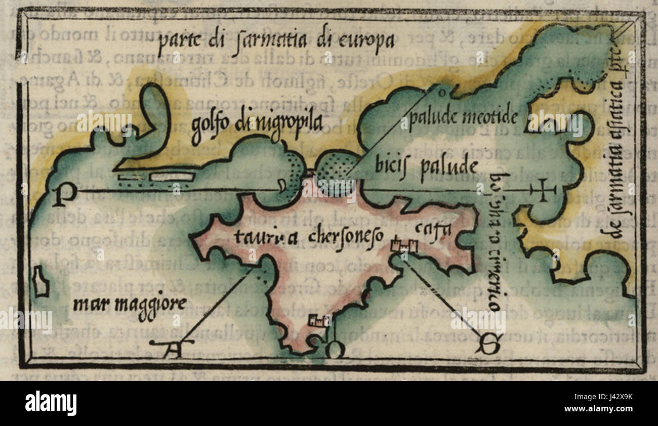 A map of the Crimean Peninsula, created by Benedetto Bordone in 1547 ...