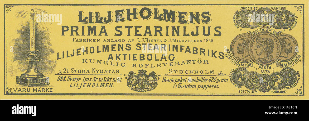 Liljeholmens stearinfabrik etikett Stock Photo