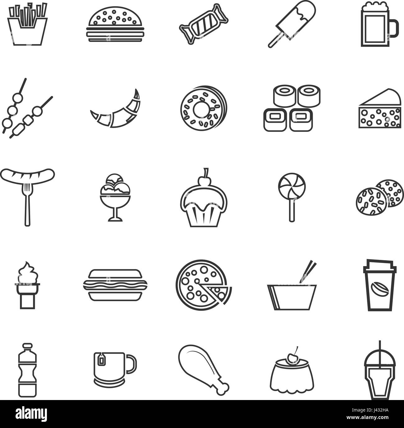 Fast food line icons on white background, stock vector Stock Vector ...