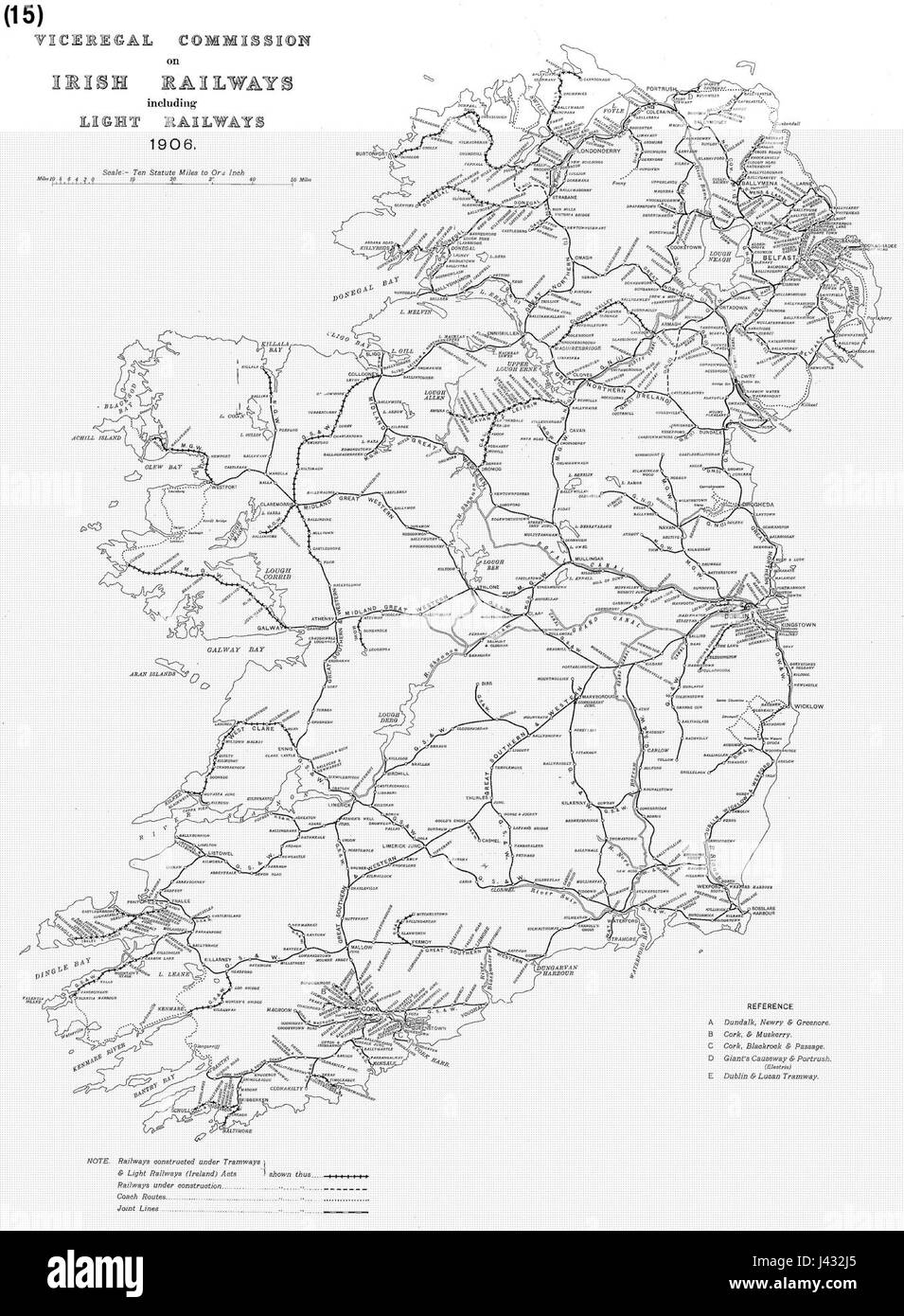 Old Railway Map Of Ireland Map Rail Ireland Viceregal Commission 1906 Stock Photo - Alamy