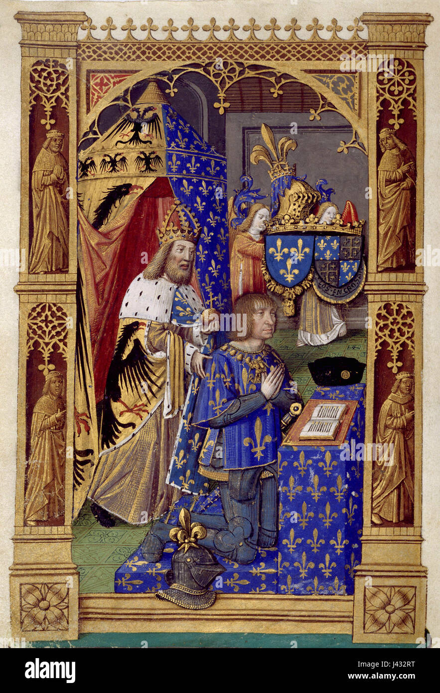This historical reference connects King Louis XII of France with Charlemagne, two key figures in European history known for their political influence and legacy. Stock Photo