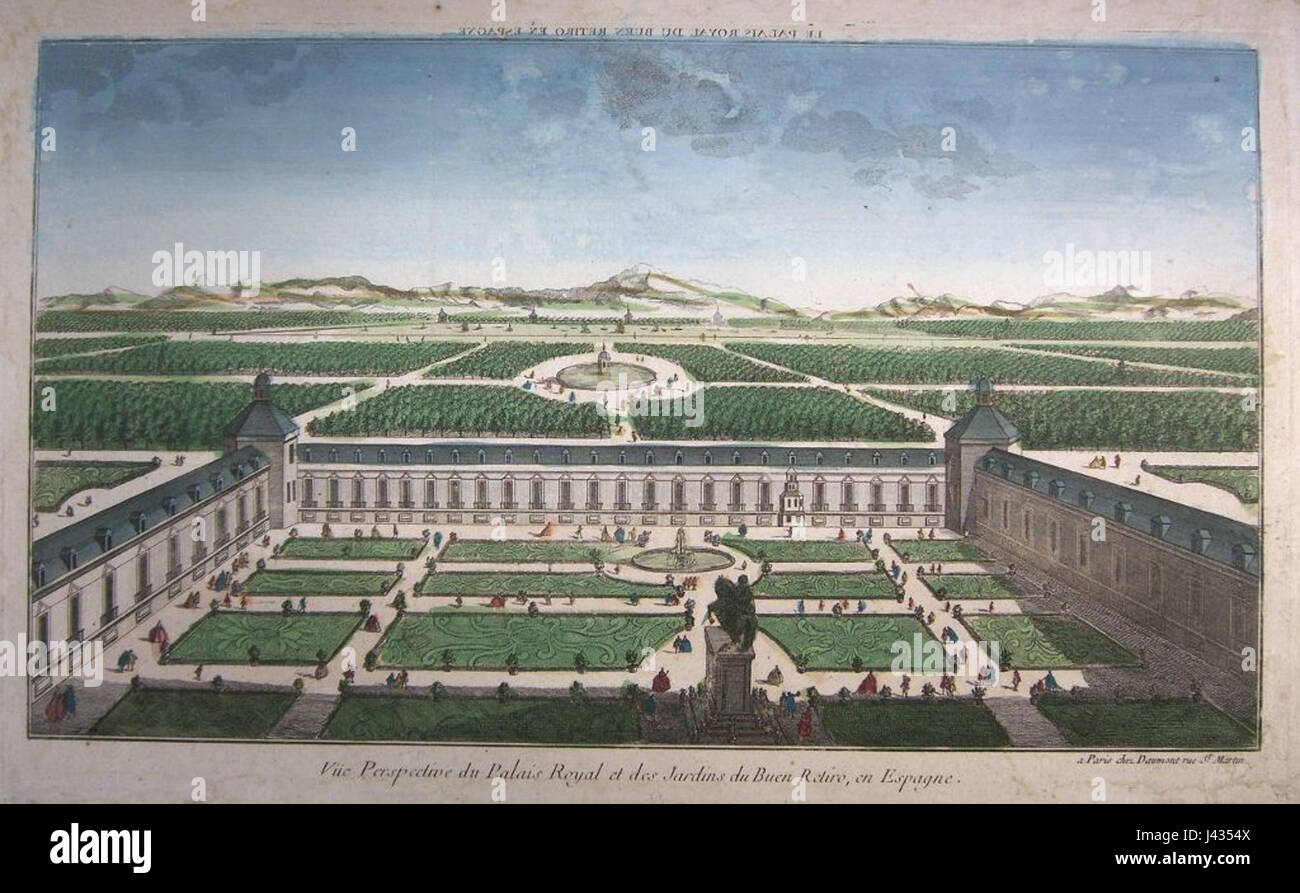 Madrid Vue Perspective Du Palais Royal Et Des Jardins Du Buen Retiro Stock Photo Alamy