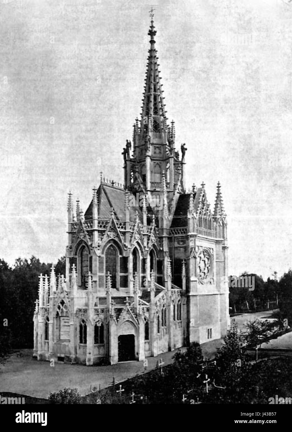 A photograph or illustration of the Mausoleum of the Scheibler family, a notable historical landmark, reflecting its architectural design and cultural significance. Stock Photo