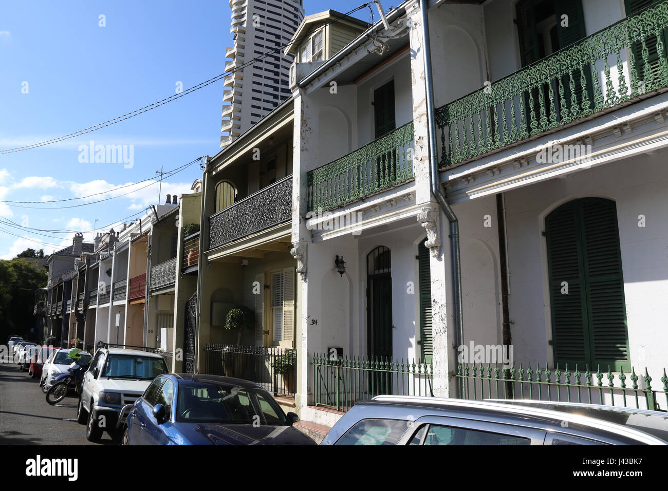 Terraced houses on Thomson Street, Darlinghurst in Sydney, Australia. Stock Photo