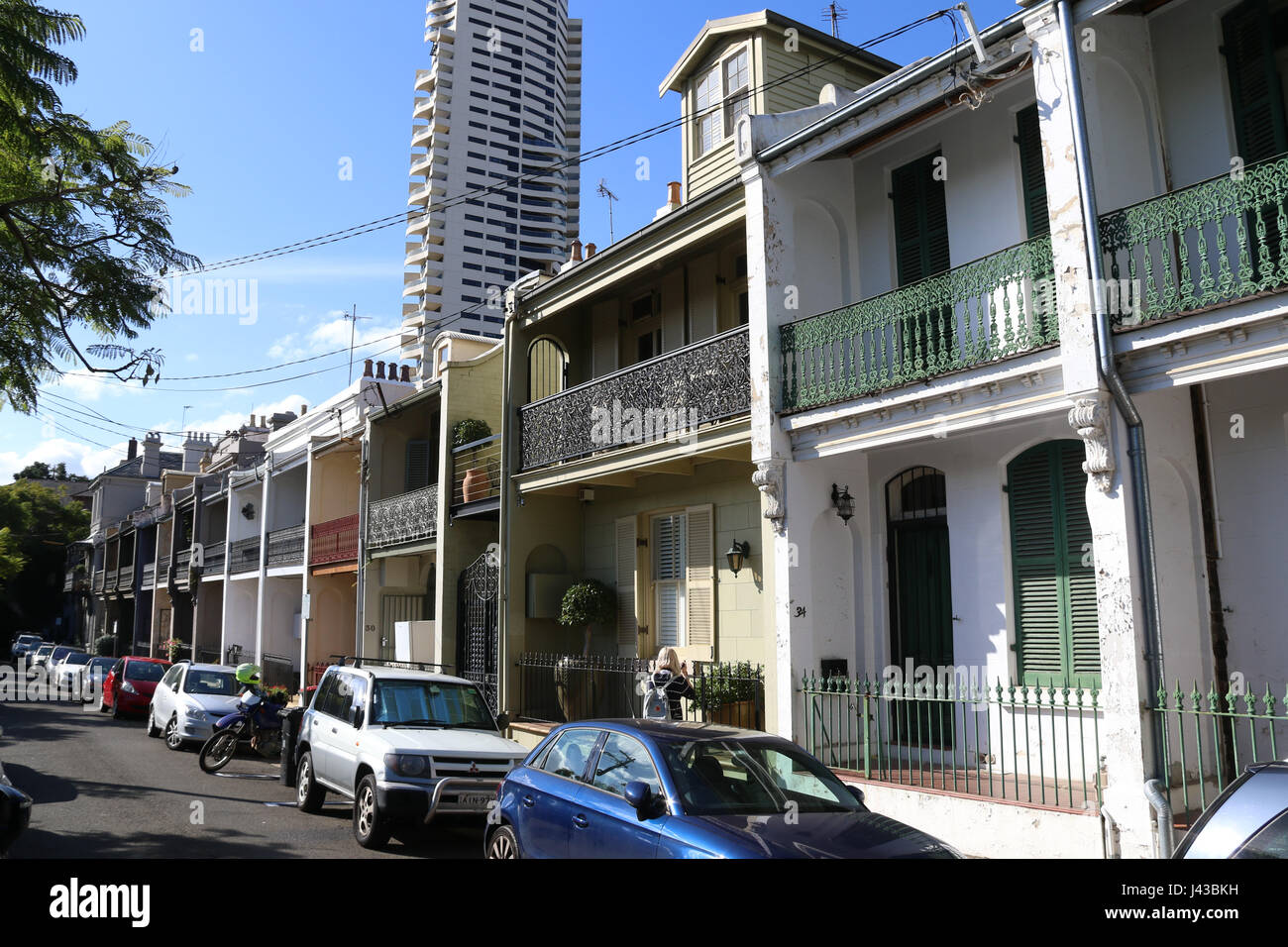Terraced houses on Thomson Street, Darlinghurst in Sydney, Australia. Stock Photo