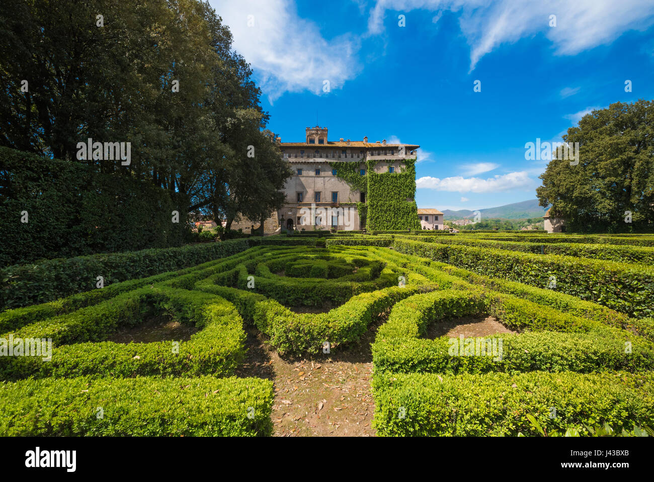 Vignanello, Italy - The Ruspoli Castle in the historic center of the little medieval town in Tuscia. This noble residence has an awesome garden Stock Photo