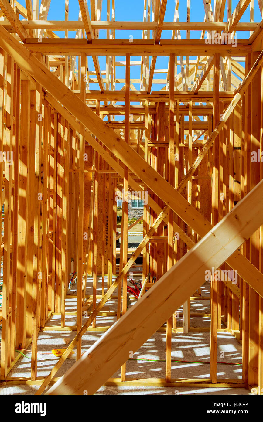 Wood framing on a new house under construction Stock Photo Alamy