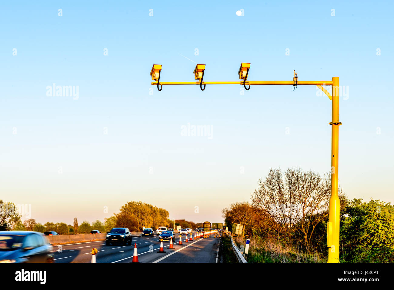 Average Speed Camera on UK Motorway Evening Stock Photo Alamy