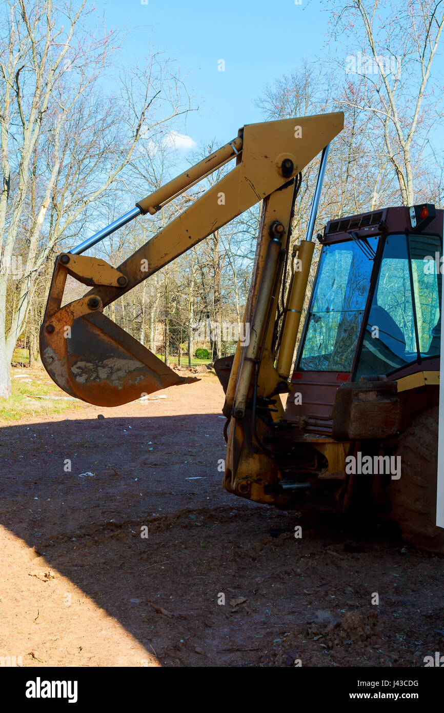 Shovel of yellow excavation machine construction, site, civil, excavator digger Stock Photo