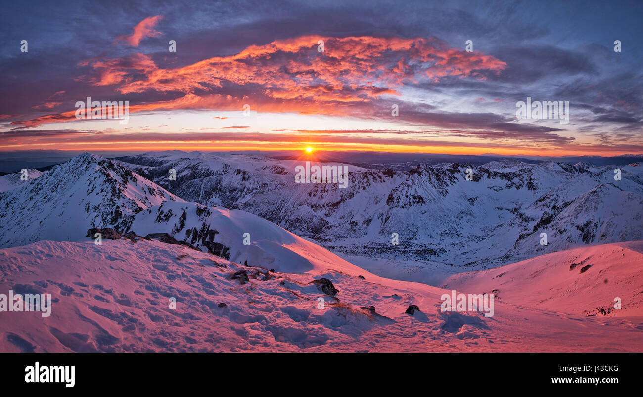 View from peak Musala, the highest peak between the Alps and the Caucasus and the highest in Eastern Europe Stock Photo