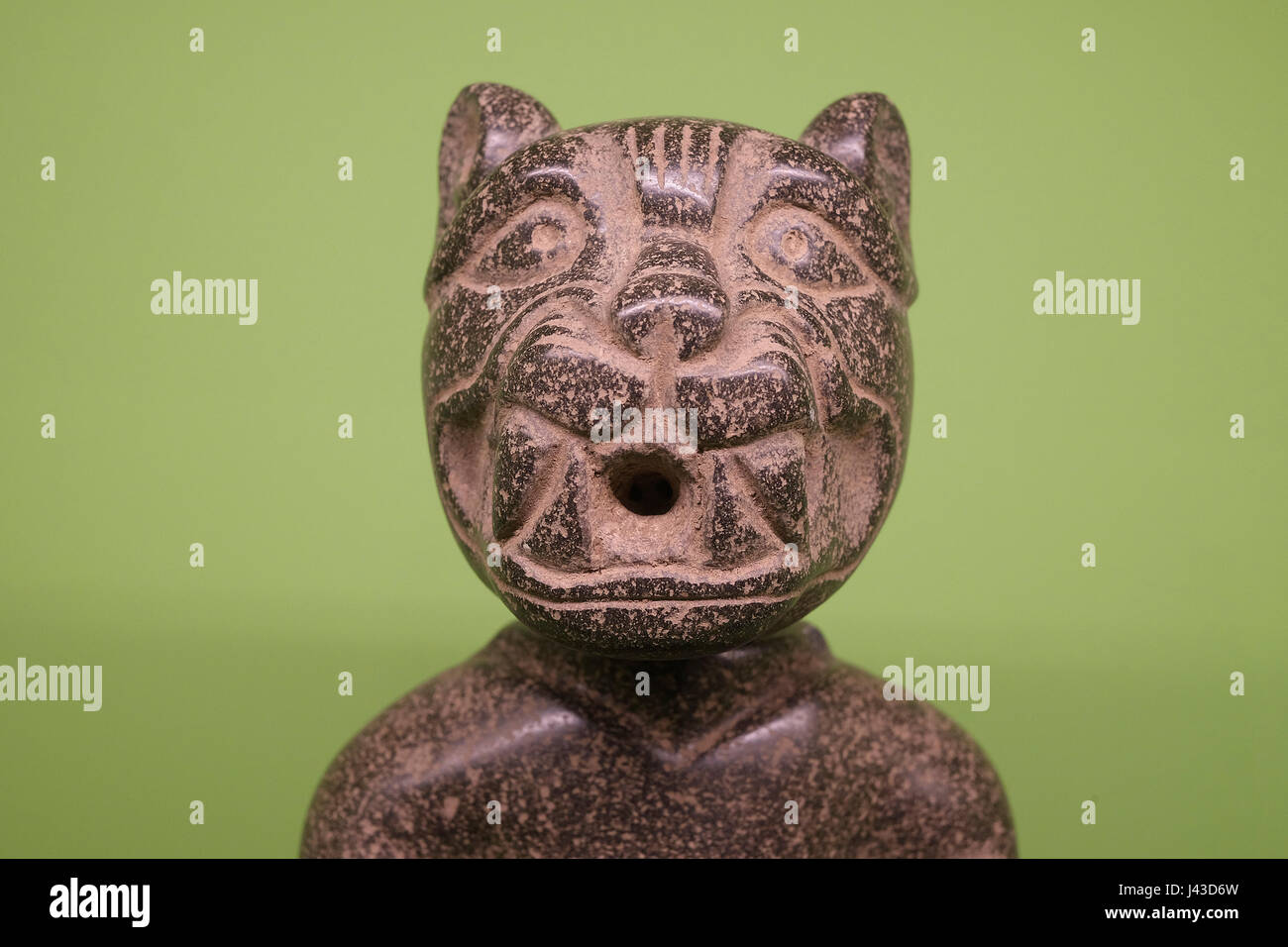 An ancient Mayan artifact displayed at the private museum of Las Lagunas Boutique Hotel near the