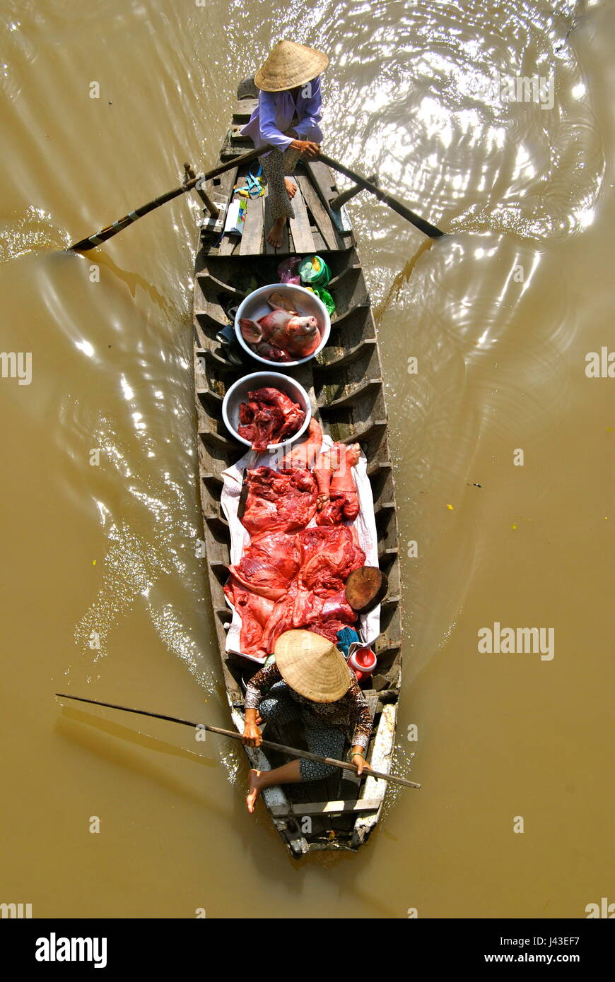Pig meat being transported in the Mekong Delta Stock Photo