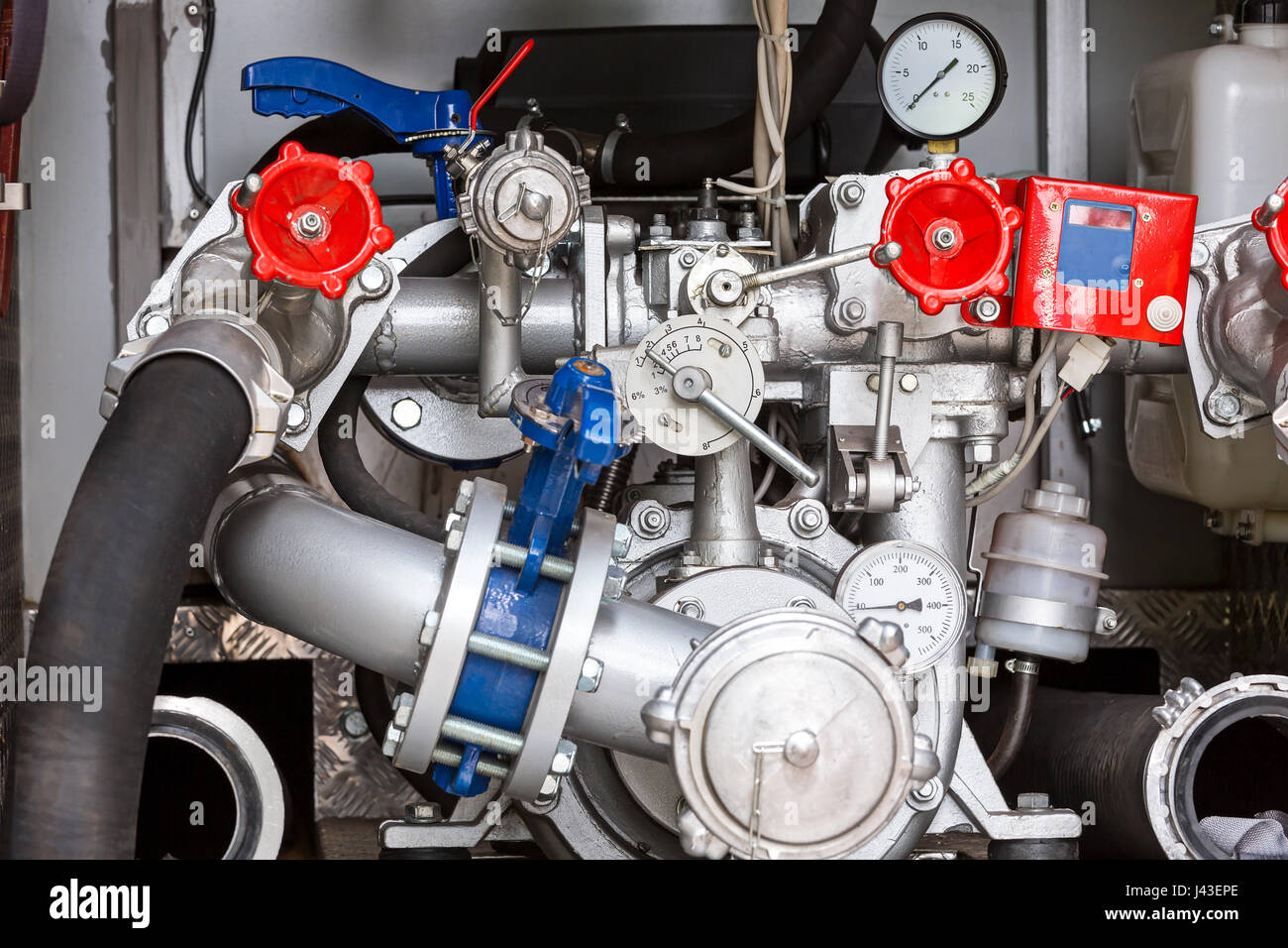control panel with pressure gauges on fire truck Stock Photo - Alamy