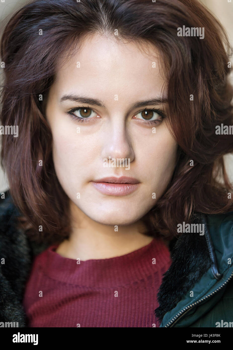 Young Beautiful Girl S Closeup Portrait With Dark Hair Stock Photo