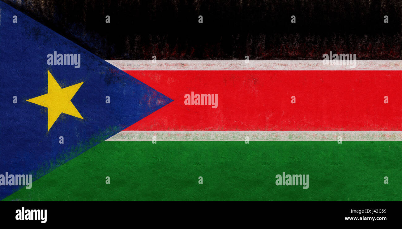 Illustration of the national flag of South Sudan with a grunge look. Stock Photo